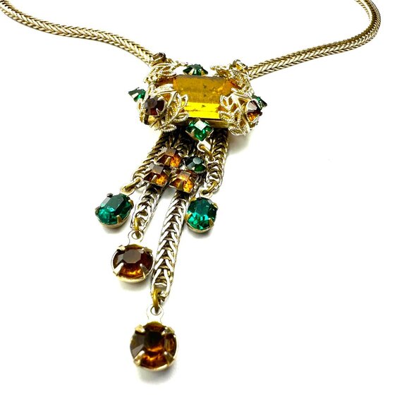 1940s Austrian Crystal Y Necklace Herringbone Chain — Miriam Haskell Style — EUC - Picture 4 of 10